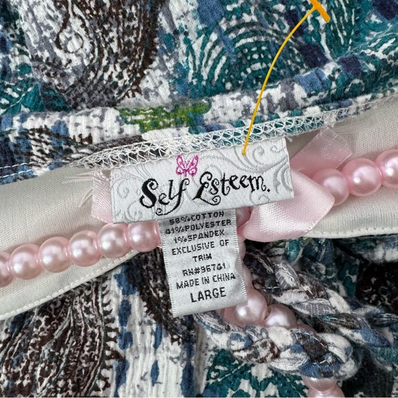 Self esteem halter top tank crochet diamond shape detail with paisley print y2k - Picture 7 of 7